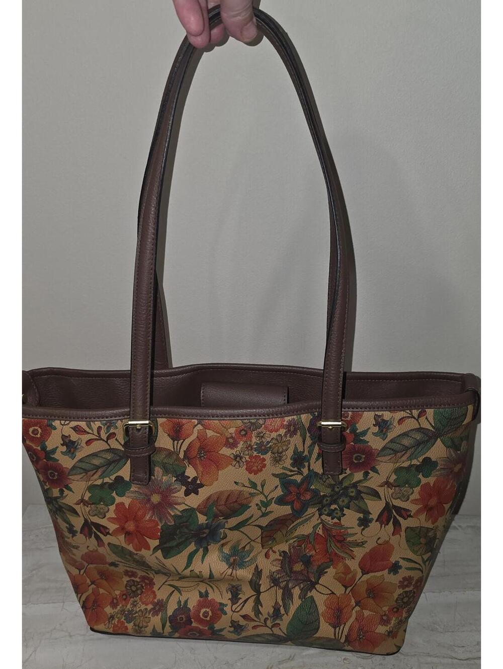 Bueno Floral Canvas and Brown Leather Tote Bag
